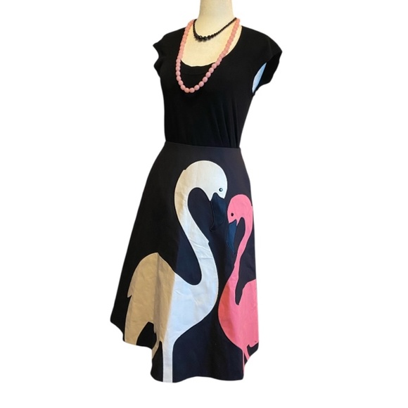 Kate Spade Cotton retro style a-line midi flamingo skirt. Sz 2 - Picture 3 of 16
